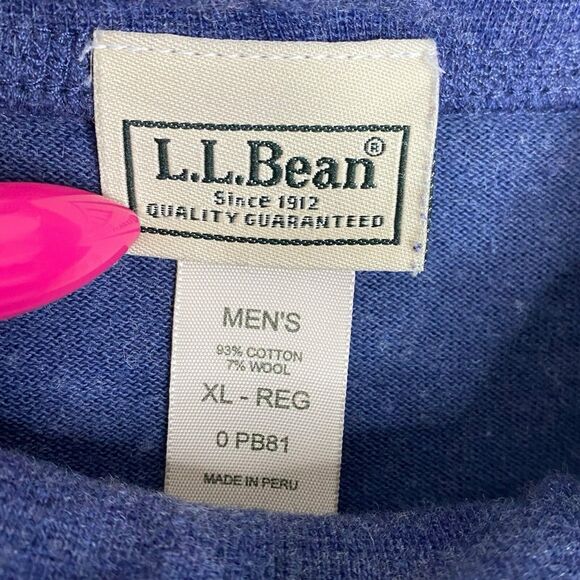 Vtg LL Bean Shirt Mens XL Blue Base Layer Wool Cotton Blend Mock Neck Pullover - Picture 3 of 9